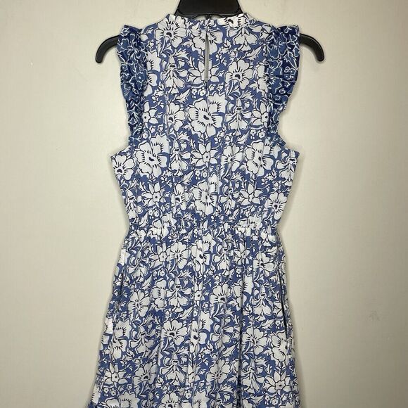 J.CREW Dress Women 2 Blue Floral Above Knee NEW Ruffle Trim Pockets CA214 - Picture 10 of 15